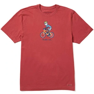 Image of Life Is Good. Mens Crusher Tee Bike Jake, Faded Red, Large