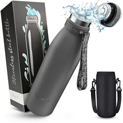 Image of Vezato Stainless Steel Water Bottle, BPA Free Insulated Flask, 750 ml, Leak Proof Bottle with Double Insulation, Thermos Dishwasher Safe, Suitable for Carbonated Drinks, Sustainable