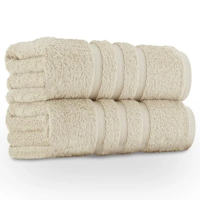 Image of GC GAVENO CAVAILIA Large Towels Bath Sheet 2 Pack 100% Egyptian Cotton Jumbo Highly Water Absorbent &amp; Quick Dry Extra Easycare Durable Natural