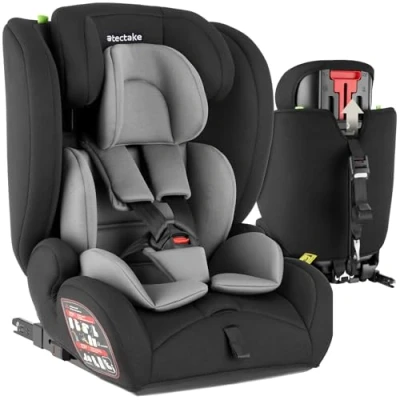 Image of tectake® Child Car Seat with i Size Approval &amp; Secure Attachment, Booster 5 Point Harness, 8 Way Adjustable Headrest Washable Cover, Baby Toddler Usable from 76 150 cm Tall