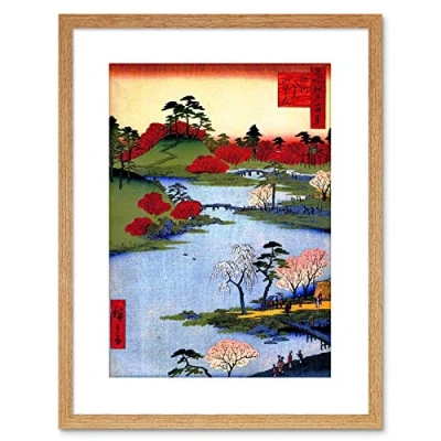 Image of Wee Blue Coo 9x7 &#039;&#039; PAINTING JAPAN WOODBLOCK COLOURFUL TREES RIVER FRAMED ART PRINT F97X687