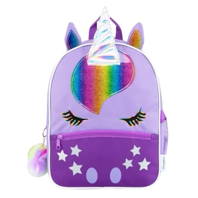Image of Harry Bear Unicorn Backpack Rainbow Girls With Pom School Backpacks One Size Purple
