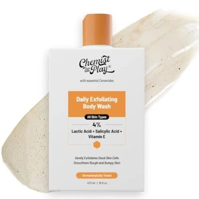 Image of Chemist at Play Body Wash Exfoliating for Dry Rough Bumpy Strawberry Skin with 1% Salicylic Acid 2% Lactic and Ceramides Men Women 473 ml