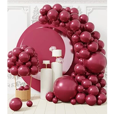 Image of AULE Burgundy Balloon Arch Kit: 100 Pcs Maroon Party Balloons Garland Kit Different Sizes Dark Red Helium Latex with Ribbons DIY for Birthday Graduation Wedding Valentine&#039;s Day Decoration