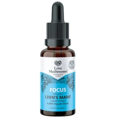 Image of Love Mushrooms Lions Mane Mushroom Supplement, 15,000mg Tincture 30ml, Liquid Drops to Support Focus &amp; Memory, Vegan, Made in The UK