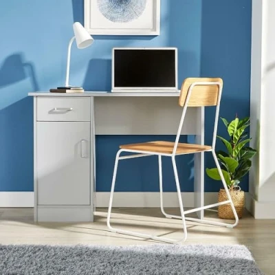 Image of Home Source Desk Compact Computer Workstation Office Table, Engineered Wood, Grey, 100cm