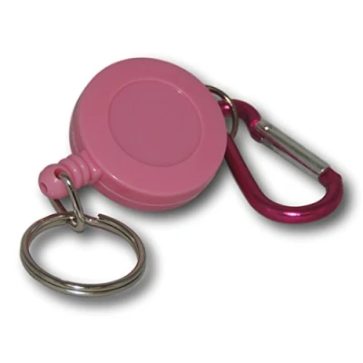 Image of EPOSGEAR Retractable Reel Recoil Pull Key Ring Chain Cord Carabiner Belt Clip Ski Pass ID Card Badge Holder (5 Pack, Pink Keyring)