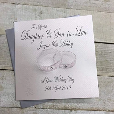 Image of Personalised Large Card Wedding Rings Daughter &amp; Son in Law