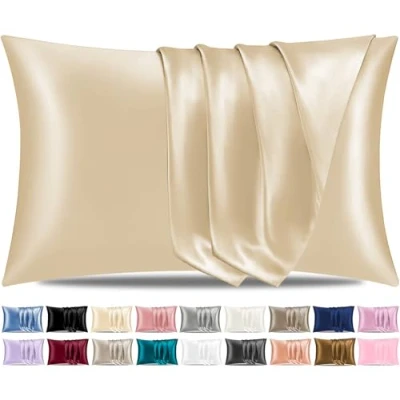 Image of Pamposh Satin Silk Pillowcases For Hair And Skin 2 Pack Standard Size with Envelope Closure (2 Pcs (50 x 75 cm), Champagne)