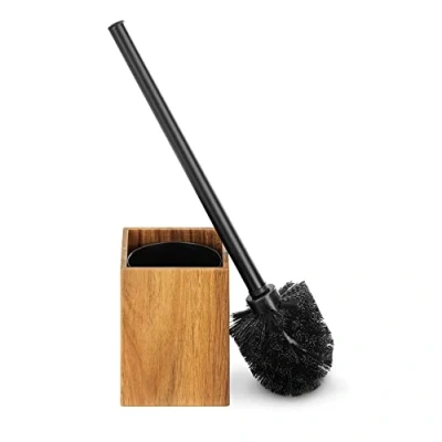 Image of Navaris Toilet Brush and Holder Set Acacia Wood Bathroom Cleaning with Removeable Head Accessory
