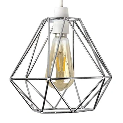 Image of MiniSun Retro Style Chrome Metal Basket Cage Ceiling Pendant Light Shade Complete with a 4w LED Filament Bulb [2700K Warm White]