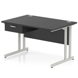 Image of Impulse 1200x800 Desk Black/Silver Cantilever Leg 1x1 Drawer Fixed Ped