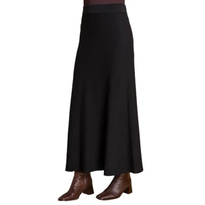 Image of Roman Originals Knitted Skirt for Women UK Ladies Midi Maxi Full Length Winter Autumn A Line Swing Pull On Smart Casual Work Office Elasticated Waist Flattering Knit Knitwear Black Size 14