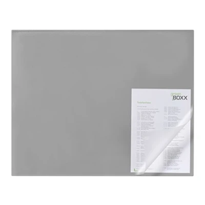 Image of Durable Desk Mat with Edge Protector in Grey 65 x 50 cm Pack of 1 Includes Self Adhesive Strips for Easy Attachment to