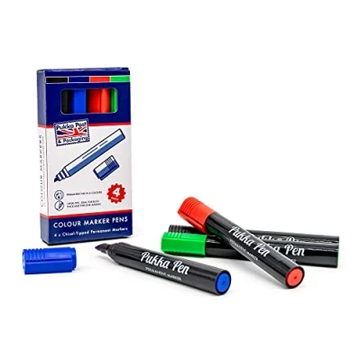 Image of Pukka Permanent Markers in Blue, Black, Red and Green 4 Pack