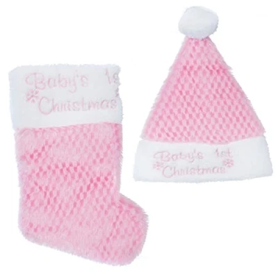 Image of Widdle Gifts Ltd Baby&#039;s 1st Christmas Hat and Stocking Set Pink