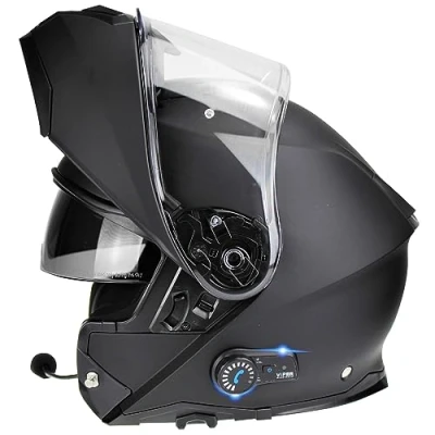 Image of ViPER RSV191 Flip up Motorcycle Helmet with Blinc Bluetooth Modular Double Visor Motorbike Helmets Microphone Dual Speaker for Hands &amp; Noise Free Automatic Answering ECE/ACU Gold Approved (Matt Bl