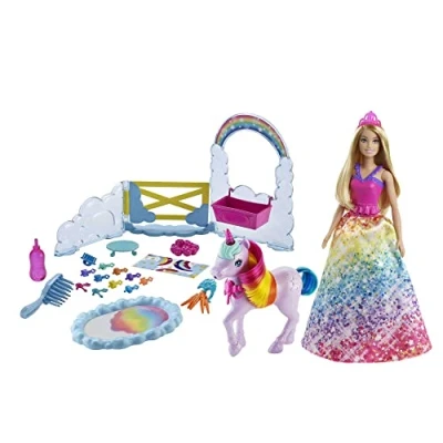 Image of Barbie Dreamtopia Unicorn Pet Playset with Princess Doll, Color Change Potty Feature &amp; 18 Accessories, Gift for 3 to 7 Year Olds, GTG01