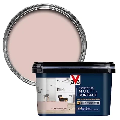 Image of V33 Renovation Multi Surface Paint Bohemian Rose 2L Direct to 20 Surfaces Including Wood, Tiles &amp; Metal Resistance Water, Stains Impact High Coverage Washable Easy Maintenance