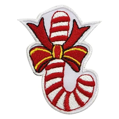 Image of Candy Cane Patch, Christmas Embroidered Iron on Sew Patch Badge for Clothes etc. 7x5 cm