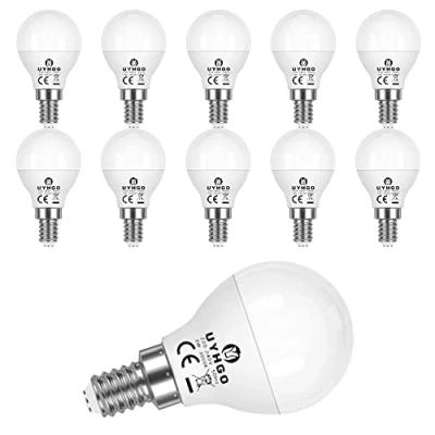 Image of UYHGO LED E14 Small Edison Screw Golf Ball P45 Bulb, 3W (Equivalent to 25W), Warm White, Non Dimmable Pack of 10