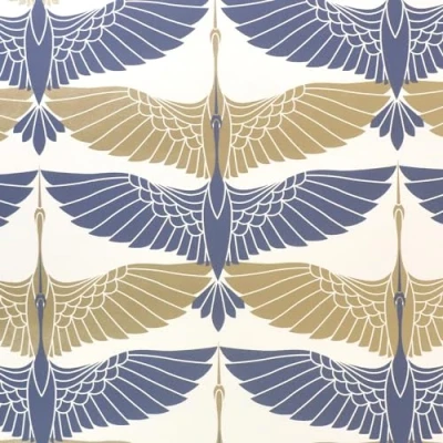 Image of Oriental Cranes Navy Wallpaper Metallic Gold Effect Modern Feature Contemporary Trendy Stylish Paste The Wall