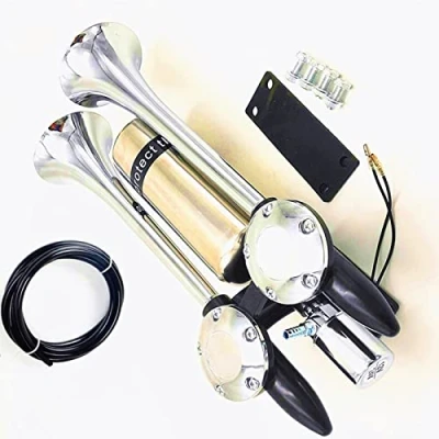 Image of YIYDA Air Horn Universal Car 180DB Ship Prolong the sound Loudspeaker Silver Double Tube Truck Metal with Stainless Steel Tank Suitable for 12v 24v Moto ect