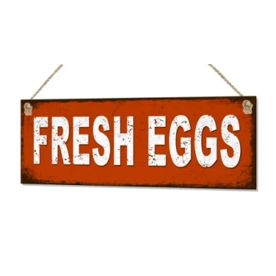 Image of Beenanas Fresh Eggs Plastic Tin Sign Rustic Farm Plaque Country Shabby