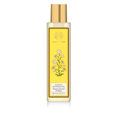 Image of Forest Essentials Madurai Jasmine and Mogra Moisture Replenishing Bath Shower Oil, 200ml &quot;Shipping by FEDEX/DHL&quot;
