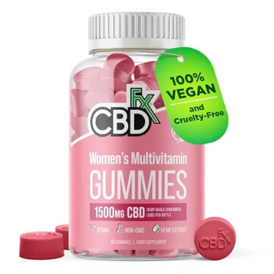 Image of CBDfx 1500mg CBD High Strength Women&#039;s Multivitamin Vegan Gummies, Vitamin A, C, D3, E, B6, B12, Biotin, Calcium &amp; Zinc 60x Bottle (30 Days)