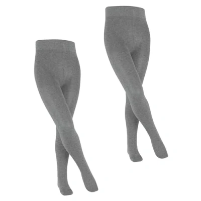 Image of FALKE Unisex Kids Family 2 Pack K TI Cotton Plain Pairs Tights, Grey (Light Melange 3390), 9 11.5