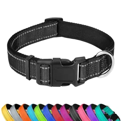 Image of LZGOPE Reflective Dog Collar, Adjustable Soft Neoprene Padded Nylon Pet Collars with Buckle for Medium Dogs, Black,XL