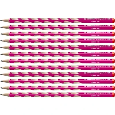 Image of Thin Ergonomic Graphite Pencil STABILO EASYgraph S Right Handed Pack of 12 Pink HB