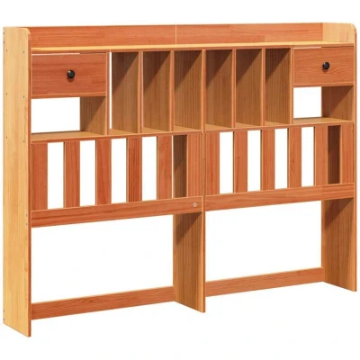 Image of vidaXL Headboard with Storage Bed Wax Brown Solid Pine 166x23x110 cm 6 Compartments Freestanding