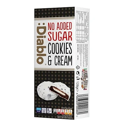 Image of Diablo Dark Cookies with Milk Cream Filling Covered in White Glaze No Added Sugar Sweetened Maltitol Perfect for Gifting 128g (Pack Of 1)