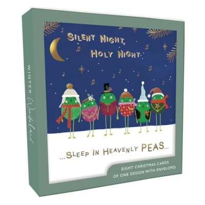 Image of Secondnature Box of 8 Singing Peas Silent Night Luxury Foiled Christmas Cards Boxed Card Packs XCPS035