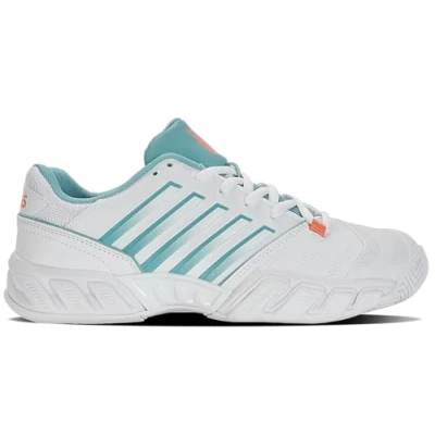 Image of K Swiss Performance Women&#039;s Bigshot Light 4 Tennis Shoe, White/Nile Blue/Desert Flower, 4.5 UK