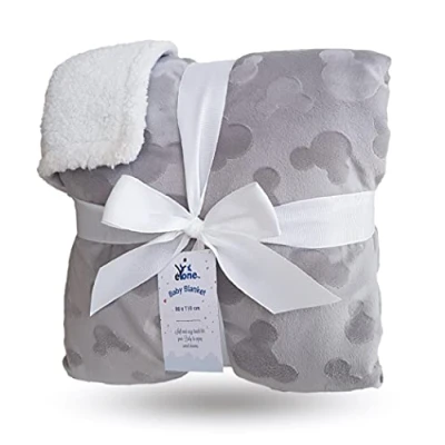 Image of eYone Large Receiving Sherpa Baby Blanket Double Layer Fleece for Nursery Cot and Pram (Grey,80x110cm)