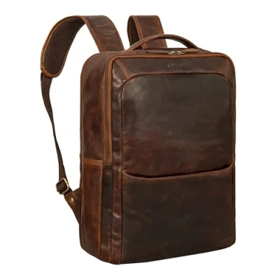 Image of STILORD &#039;Kalle&#039; Leather backpack Ladies and Men Large with Laptop Compartment 15.6 inch business office daypack uni genuine leather, Colour:florida brown
