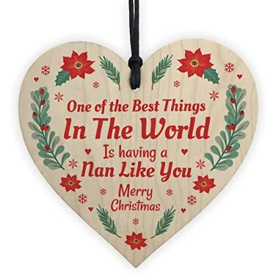 Image of RED OCEAN Best Nan Gifts For Christmas Wood Heart Tree Decoration Bauble Gift Nanny Nana