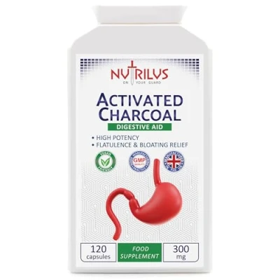 Image of Activated Charcoal 120 Capsules 300mg High Potency No Binders &amp; Fillers Digestive Aid Flatulence Relief UK Made Vegan Supplement