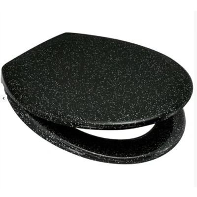Image of Marco Paul 18&quot; Standard Traditional Black Glitter Wooden MDF Toilet Seat Universal Adjustable to Fit Most Toilets Oval with Hinges &amp; Parts Bathroom En Suite Office Home Indoor (18&quot; Glitter)