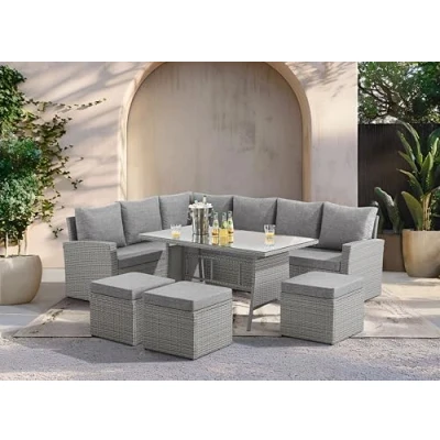 Image of EVRE 9 Seat Marylin Corner Sofa &amp; Dining Rattan Garden Furniture Set for Indoor Outdoor Patios Gardens Conservatories (Mountain Grey)