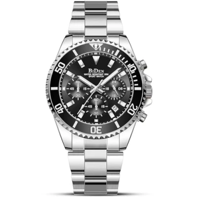 Image of Mens Watches Men Designer Chronograph Military Waterproof Analogue Quartz Watch Stainless Steel Wrist Fashion Large Date for Black