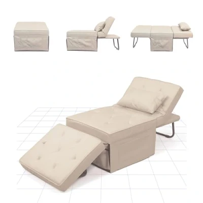 Image of FLEXISPOT Sofa Bed, 4 in 1 Folding Convertible Single Chair Sleeper Ottoman with 6 Position Adjustable Backrest and Pillow Guest Bed for Living Room Bedroom（Beige）