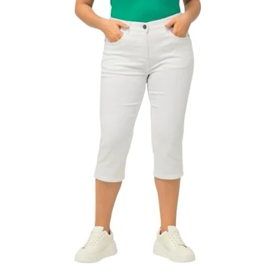 Image of Ulla Popken Women&#039;s Capri Jeans Basic Slacks, White (White Denim), 33W / 32L