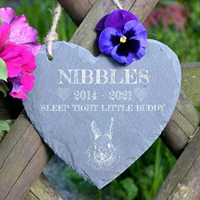 Image of ukgiftstoreonline Personalised Rabbit Remembrance Memorial Slate Heart Stone Plaque