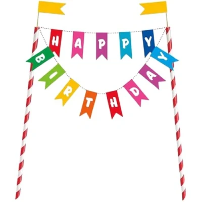 Image of Unique Party 49578 Rainbow Birthday Cake Bunting Topper