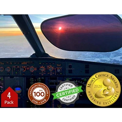 Image of kinder Fluff Car Window Shade (4Pack) The Only Certified Cockpit &amp; Sun for Baby Pilots Proven to Block 99.95% UVR Mom&#039;s Choice Gold Award Aircraft Seat Protection S
