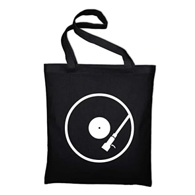 Image of Styletex23 Vinyl Record Turntable Canvas Tote Shopper Bag Unisex, Black